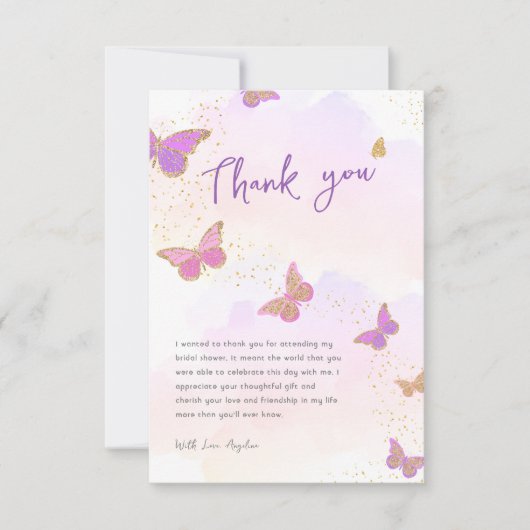 グリッター蝶ブライダルシャワーサンキューユー カード (正面)