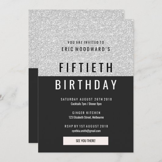 グリッター誕生日パーティー招待状 招待状 (正面/裏面)