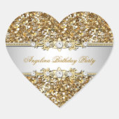 グリッター誕生日パーティー金ゴールドジュエルダイヤモンドエイジ ハートシール (正面)