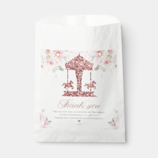 グリッター誕生日回転木馬 パーソナライズされた フェイバーバッグ (正面)