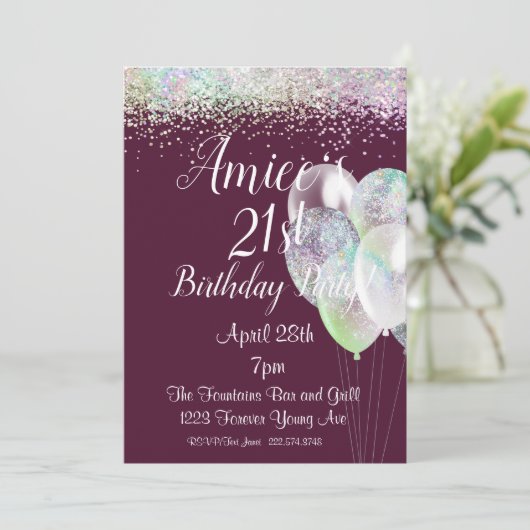 グリッター誕生日、21歳の誕生日、 招待状 (スタンド正面)