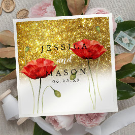 グリッター赤い花結婚のカクテル スタンダードカクテルナプキン