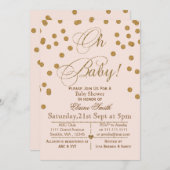 グリッター赤面ピンクと金ゴールドの赤ちゃんシャワーの招待 招待状 (正面/裏面)