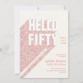 グリッター赤面ピンクはっきりしたタイポグラフィ50誕生日 招待状 (正面)