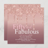 グリッター赤面ピンクフィフティアンドファブラス誕生日 招待状 (正面/裏面)