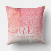 グリッター赤面ピンクローズ金ゴールドスクリプモノグラムのト クッション (裏面)