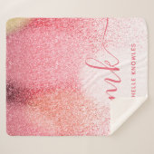 グリッター赤面ピンクローズ金ゴールドスクリプモノグラムのト シェルパブランケット (正面(横))