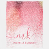 グリッター赤面ピンクローズ金ゴールドスクリプモノグラムのト フリースブランケット (正面)