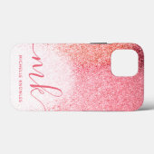 グリッター赤面ピンクローズ金ゴールドスクリプモノグラムのト Case-Mate iPhoneケース (裏面 (横))