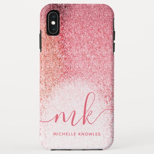 グリッター赤面ピンクローズ金ゴールドスクリプモノグラムのト Case-Mate iPhoneケース (裏面)