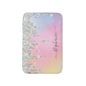 グリッター輝く・シルバー・ドリップズ・レインボーお名前の追加 バスマット (正面縦)