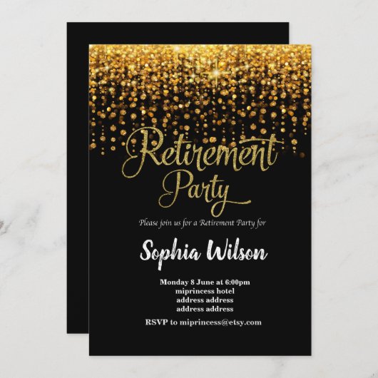 グリッター退職パーティー招待状 招待状 (正面/裏面)
