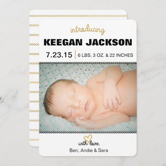 グリッター金ゴールドの誕生発表 案内状 (正面/裏面)