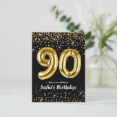 グリッター金ゴールドの90歳の誕生会用バルーン ポストカード (スタンド正面)