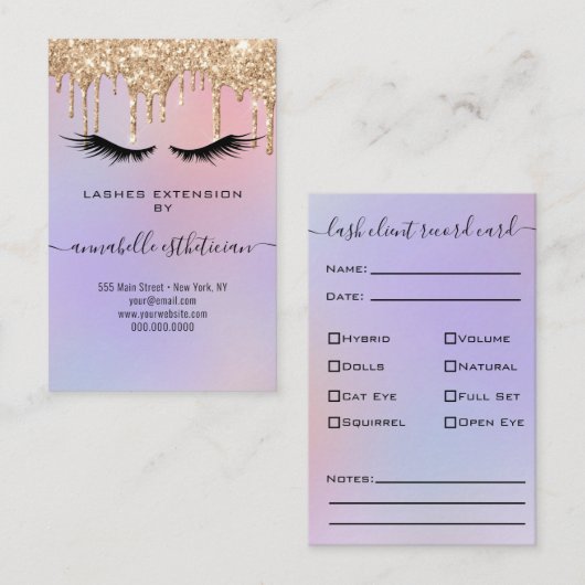 グリッター金ゴールドまつげ拡張クライアントレコードBusi 名刺 (正面/裏面)