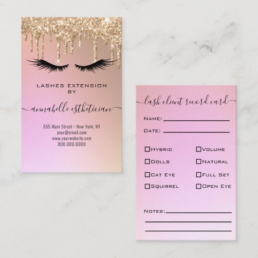 グリッター金ゴールドまつげ拡張クライアントレコードBusi 名刺 (正面/裏面)