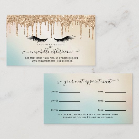 グリッター金ゴールドまつ毛延長アポイントメント 名刺 (正面/裏面)