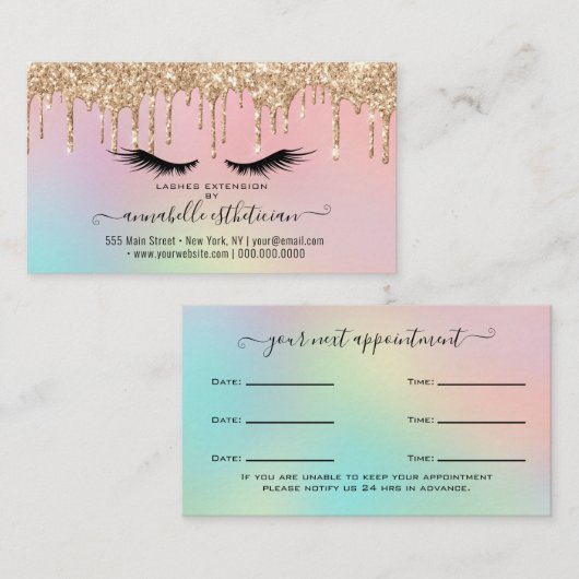 グリッター金ゴールドまつ毛延長アポイントメント 名刺 (正面/裏面)