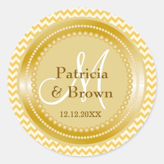 グリッター金ゴールドイエロージグザグシェブロンモノグラム ラウンドシール (正面)