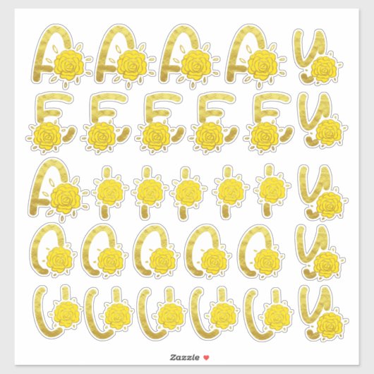 グリッター金ゴールドイエローフローラモノグラム母音 シール (シート)