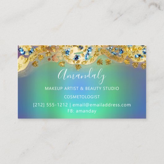 グリッター金ゴールドイベントプランナースタイルリストブルーグリーン 名刺 (裏面)