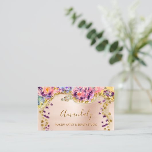 グリッター金ゴールドイベントプランナーファッションスタイリストバラ 名刺 (スタンド正面)