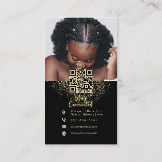 グリッター金ゴールドインスタグラム写真コラージヘアブレイディング 名刺 (裏面)