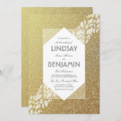 グリッター金ゴールドエレガントヴィンテージ結婚式 招待状 (正面/裏面)