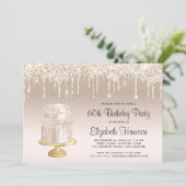 グリッター金ゴールドケーキ60thバースデーパーティー 招待状 (スタンド正面)