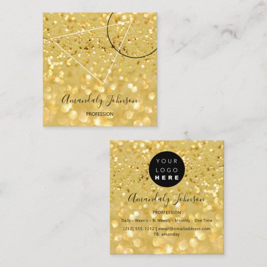 グリッター金ゴールドジオメトリカスタムロゴ スクエア名刺 (正面/裏面)