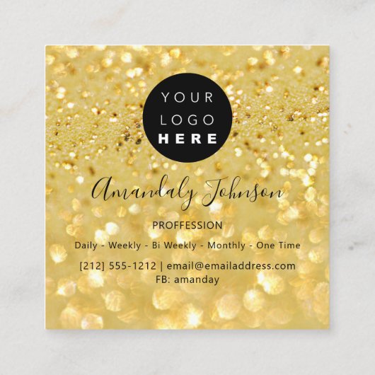 グリッター金ゴールドジオメトリカスタムロゴ スクエア名刺 (裏面)