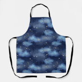 グリッター金ゴールドスターダークブルースカイパターン エプロン (正面)