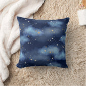 グリッター金ゴールドスターダークブルースカイパターン クッション (ブランケット)