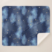 グリッター金ゴールドスターダークブルースカイパターン シェルパブランケット (正面(横))