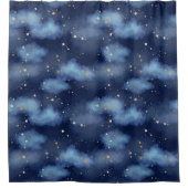 グリッター金ゴールドスターダークブルースカイパターン シャワーカーテン (正面)