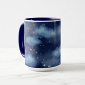 グリッター金ゴールドスターダークブルースカイパターン マグカップ (正面左)