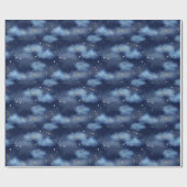 グリッター金ゴールドスターダークブルースカイパターン ラッピングペーパー (フラット)