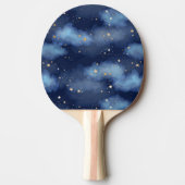 グリッター金ゴールドスターダークブルースカイパターン 卓球ラケット (正面)