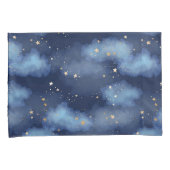 グリッター金ゴールドスターダークブルースカイパターン 枕カバー (正面右)