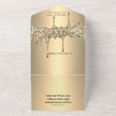 グリッター金ゴールドスパークルエレガントRSVPモダン結婚の オールインワン招待状 (外側)