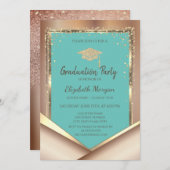 グリッター金ゴールドダイアモンズミントグリーン卒業 招待状 (正面/裏面)