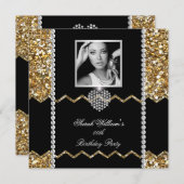 グリッター金ゴールドダイヤモンドハートフォトバースデーパーティー 招待状 (正面/裏面)