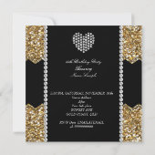 グリッター金ゴールドダイヤモンドハートフォトバースデーパーティー 招待状 (裏面)