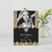 グリッター金ゴールドダイヤモンドハート写真任意の誕生日 招待状 (スタンド正面)