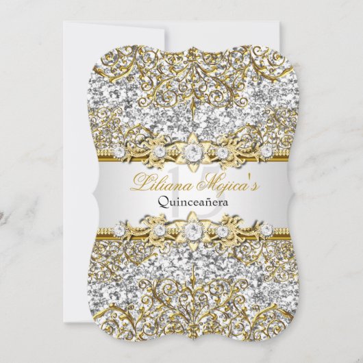 グリッター金ゴールドダマスクキンセアニェラ招待状 招待状 (正面)