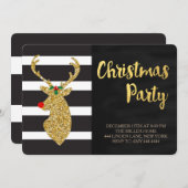 グリッター金ゴールドトインデアクリスマスパーティの招待状 招待状 (正面/裏面)