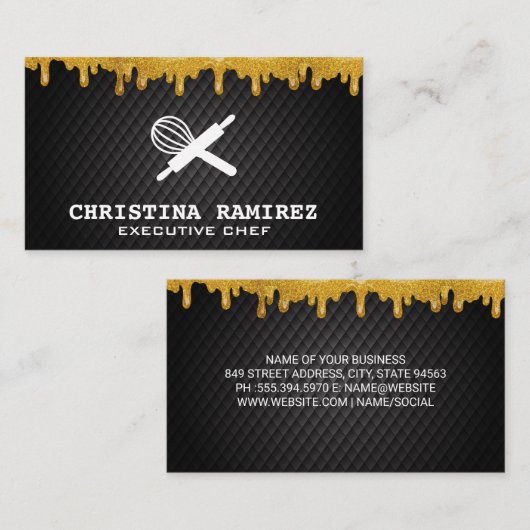 グリッター金ゴールドドリップ |ウィスク転がとピン 名刺 (正面/裏面)