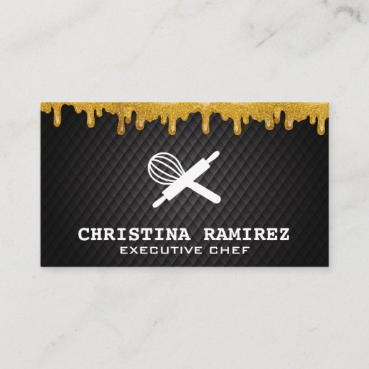 グリッター金ゴールドドリップ |ウィスク転がとピン 名刺 (正面)