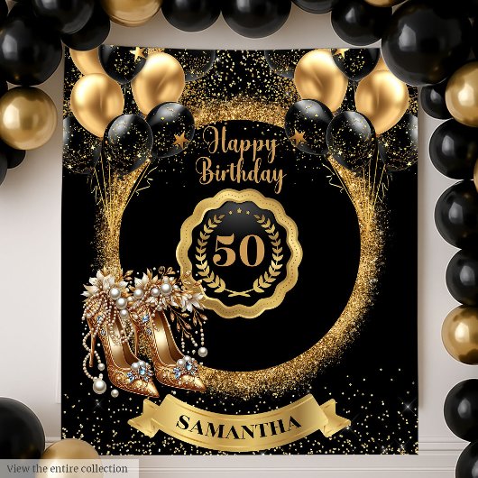 グリッター金ゴールドハイヒール50th誕生日標識 タペストリー