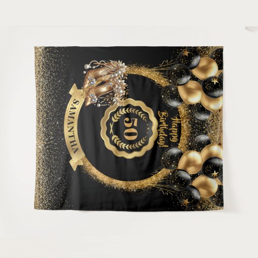 グリッター金ゴールドハイヒール50th誕生日標識 タペストリー (正面(横))